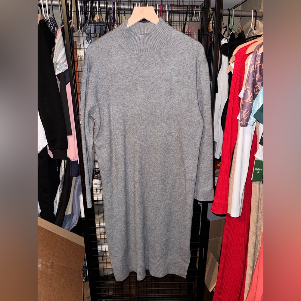 a new day Gray Mock Neck Midi Sweater Dress